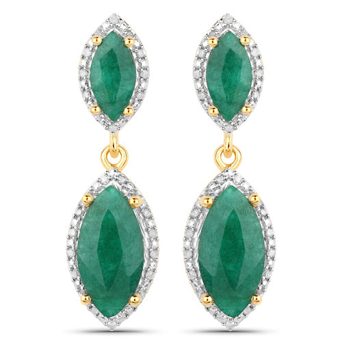 Boucles d'oreilles en argent sterling .925 ornées d'émeraudes teintées de 4,21 carats et de diamants blancs