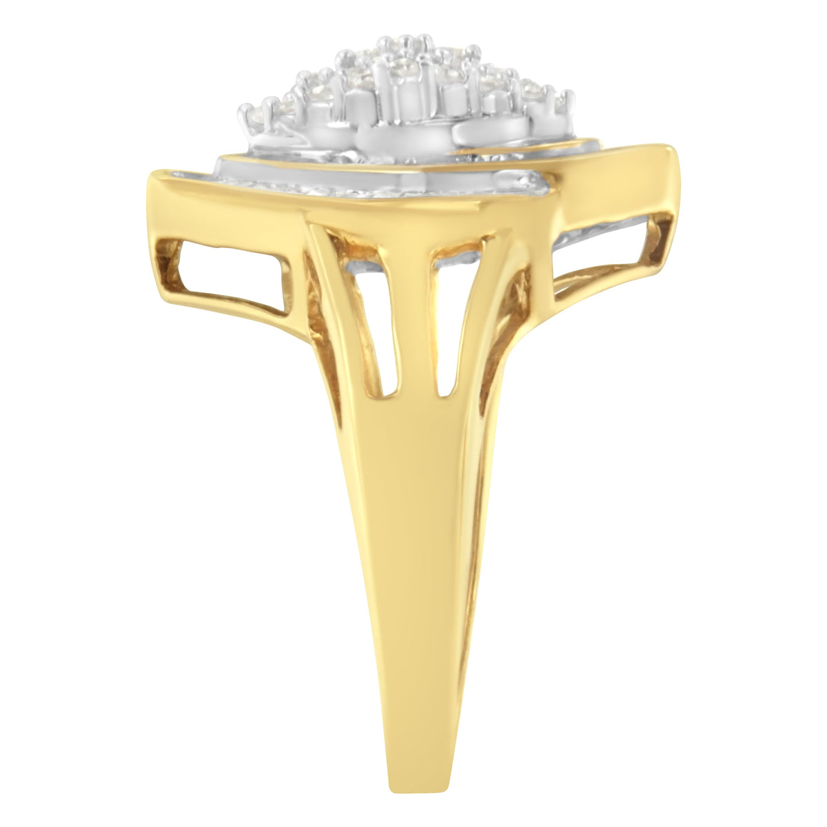 Bague grappe de diamants en or jaune 10 carats (0,75 carat au total, couleur J-K, pureté I2-I3) - Taille 6