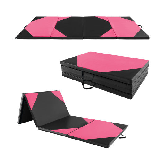 Tapis d'exercice pliable de 10 pieds x 4 pieds x 2 pouces avec attaches autoagrippantes - Noir et rose