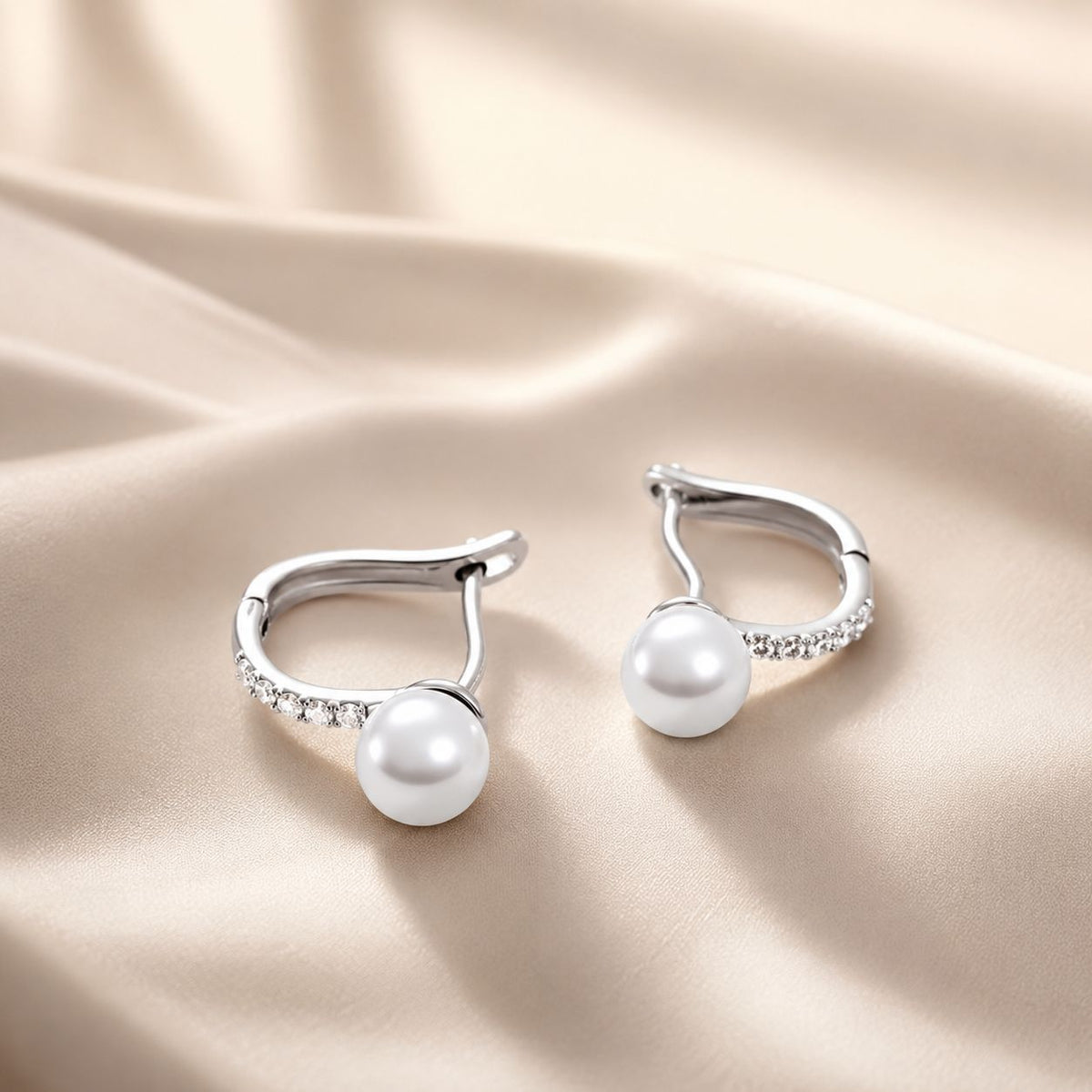Boucles d'oreilles en argent sterling 925 avec zircons cubiques sertis pavé et perle de nacre, 1,4*0,6cm pour femme
