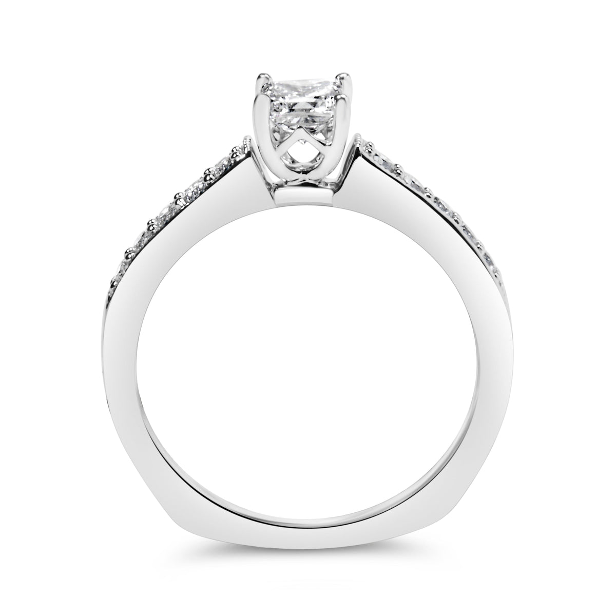 Bague de fiançailles en or blanc 14 carats avec diamants taille princesse 1/2 ct (couleur G-H, pureté VS2-SI1) - Taille 7