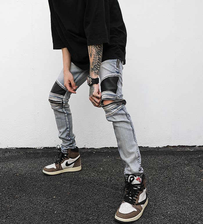 Zippered Biker Denim Jacket