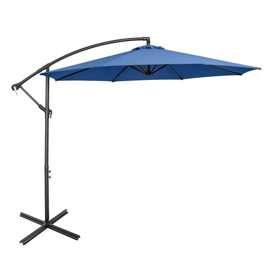 Parasol déporté de 3 m avec 8 baleines et base en croix - Bleu