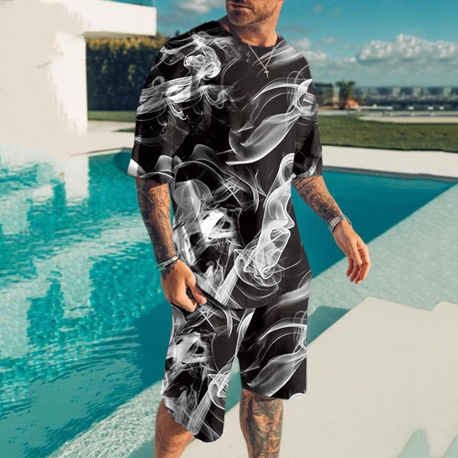 Sporty Digital Print Men's T-Shirt Set