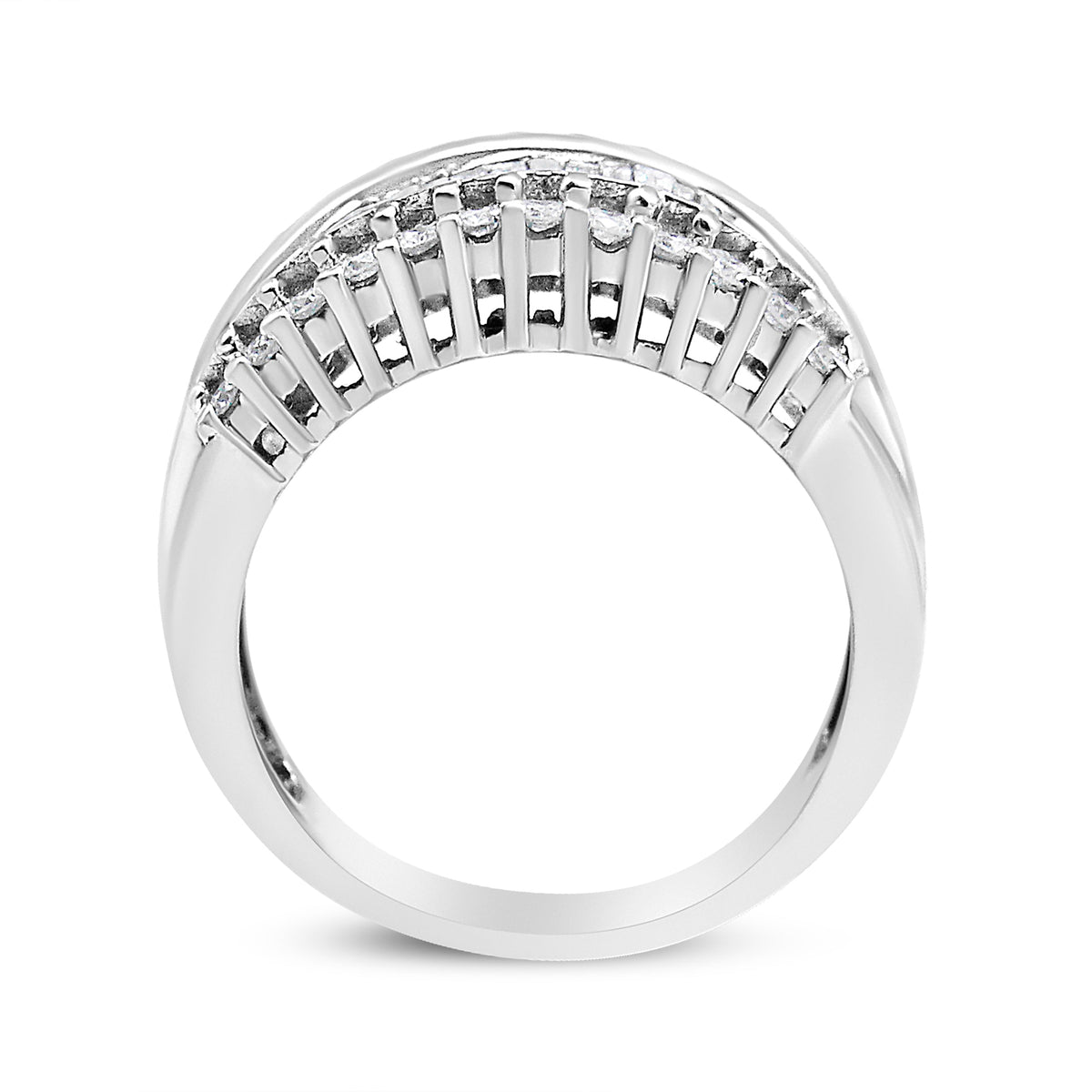 Bague moderne en or blanc 14 carats avec diamants ronds et baguettes de 1,00 carat (couleur H-I, pureté SI2-I1) - Taille de bague 7