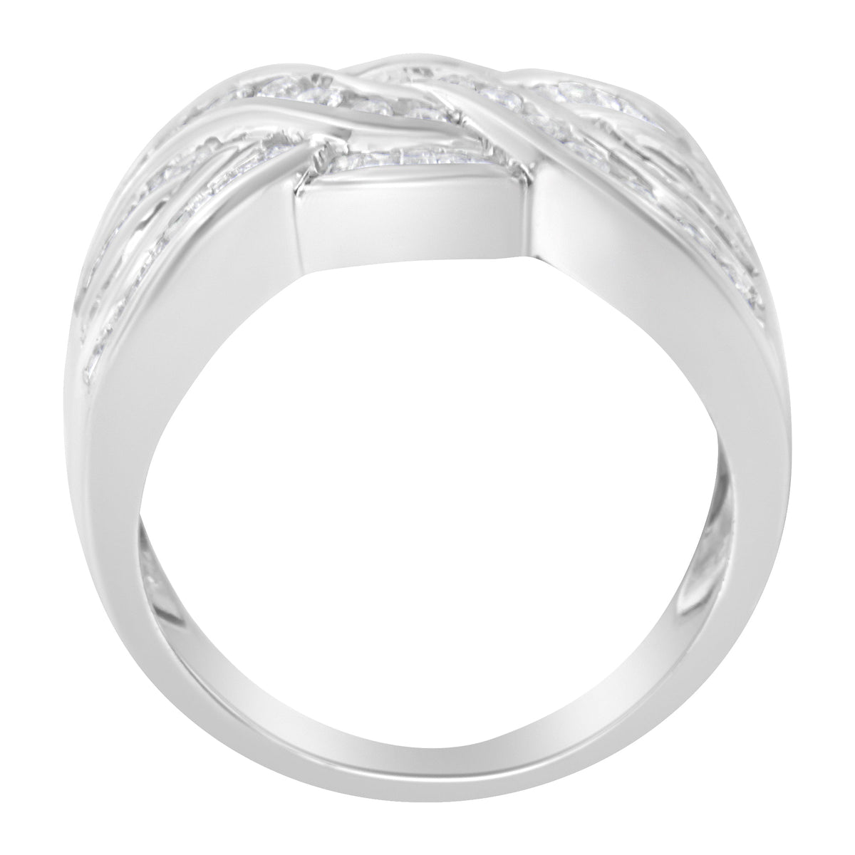 Bague en or blanc 10 carats avec diamant en bypass (1 carat total, couleur H-I, pureté I1-I2) - Taille 6-3/4