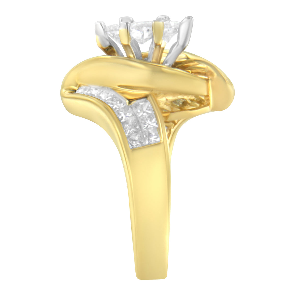 Bague en or jaune 14 carats, forme marquise, avec diamants taille princesse, baguette et pie cut (1 1/4 Cttw, couleur G-H, pureté SI1-SI2) - Taille 5-1/2