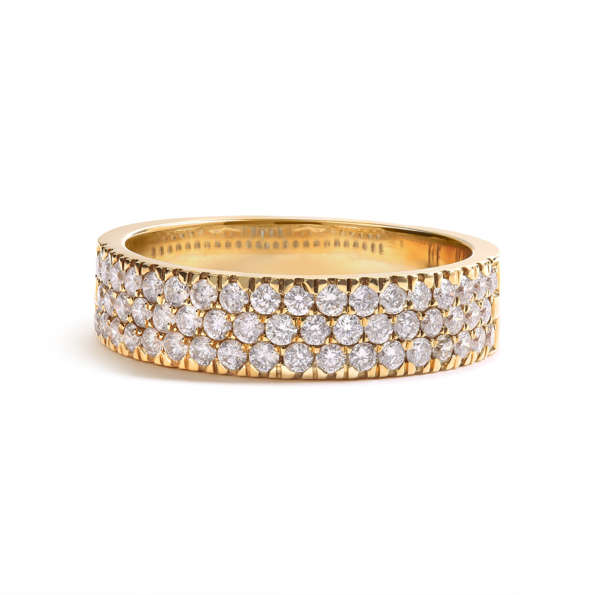 Bague en or jaune 14 carats avec pavé de diamants multirangs de 0,75 carat total (couleur H-I, pureté SI2-I1) - Taille 7
