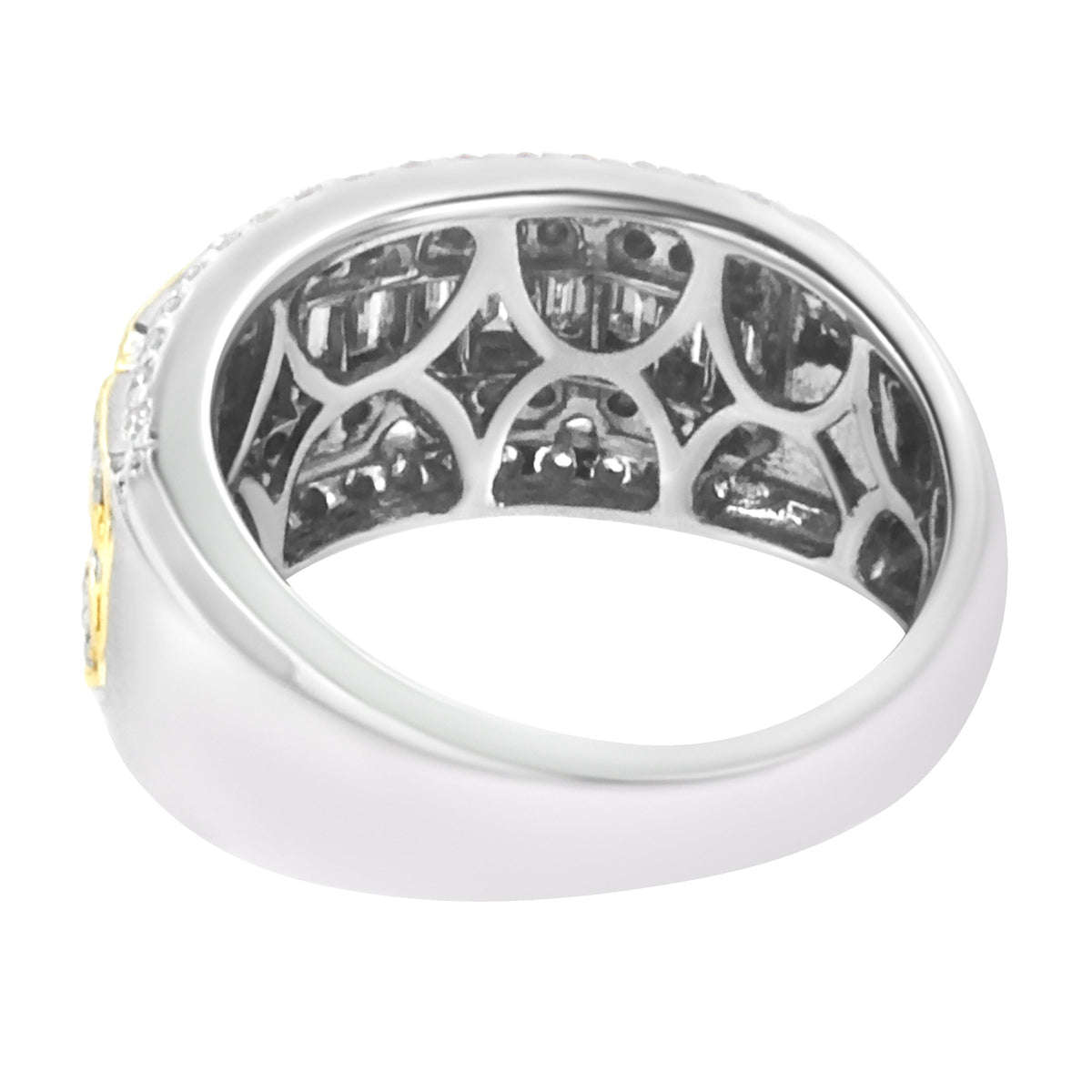 Bague multi-rangs Art Déco en or blanc et jaune 10 carats avec diamants taille baguette et rond 1,00 carat total (couleur I-J, pureté I1-I2) - Taille de bague 7