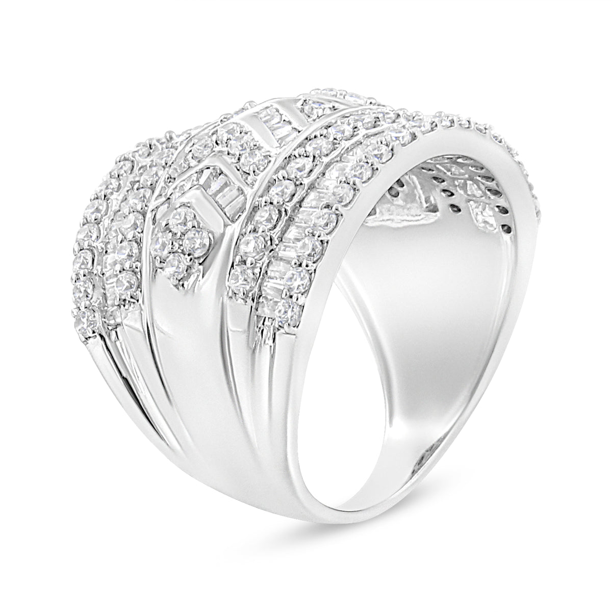 Bague en argent sterling .925 avec diamants multi-rangs de 2,0 carats (couleur J-K, pureté I3) - Taille 7