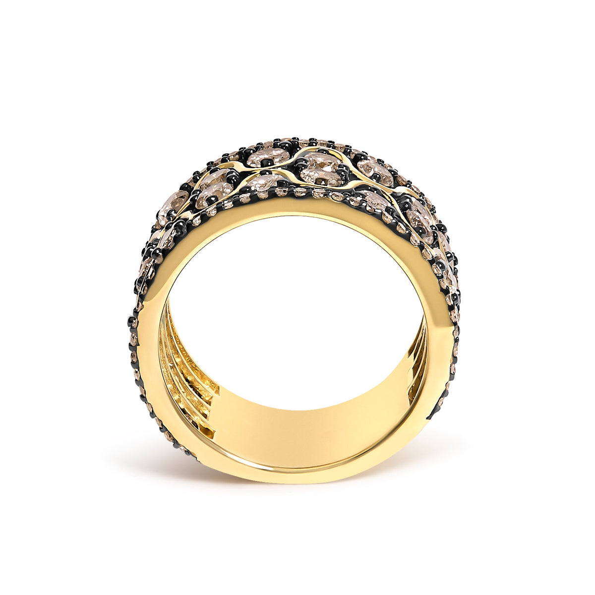 Bague ondulée en argent sterling plaqué or jaune 10 carats avec diamants couleur champagne 2,5 carats