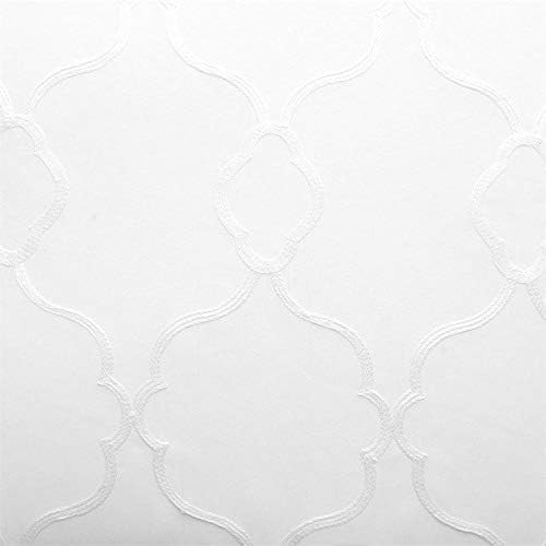 MIUCO Moroccan Embroidery Semi Sheer Curtains Faux Linen Grommet Window Curtains for Bedroom Living Room 63 Inch Length 2 Panels, Pure White