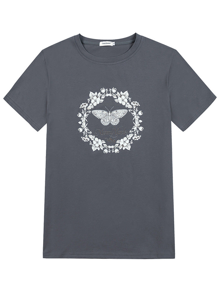 Bee Graphic Round Neck Short Sleeve T-Shirt