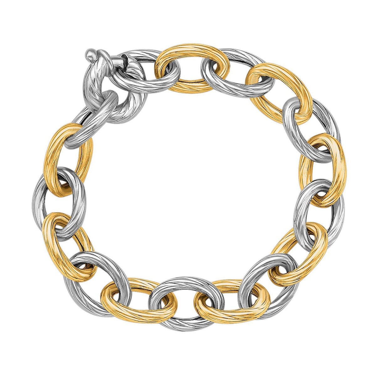 Bracelet chaîne coupé au diamant plaqué rhodium en or jaune 18 carats et argent sterling