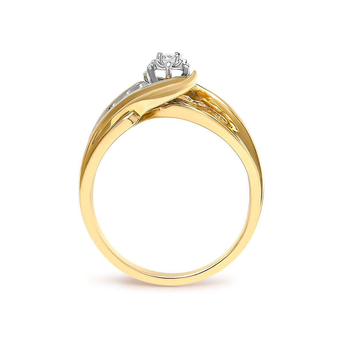 Bague contour en or jaune 14 carats avec motif ondulé et diamant rond de 0,25 carat