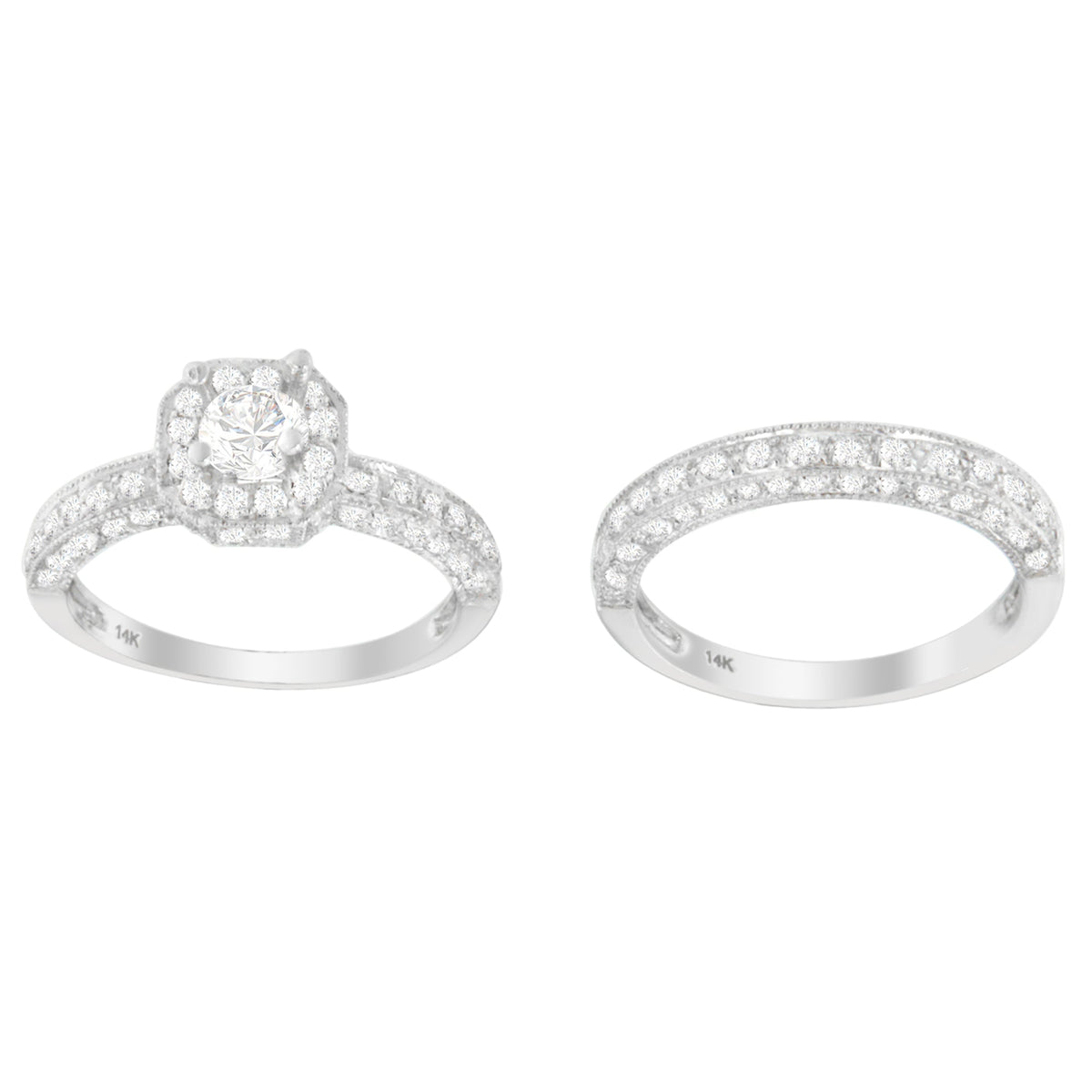 Bague en or blanc 14 carats avec diamant taille ronde 1 ct. TDW (G-H, I1-I2)