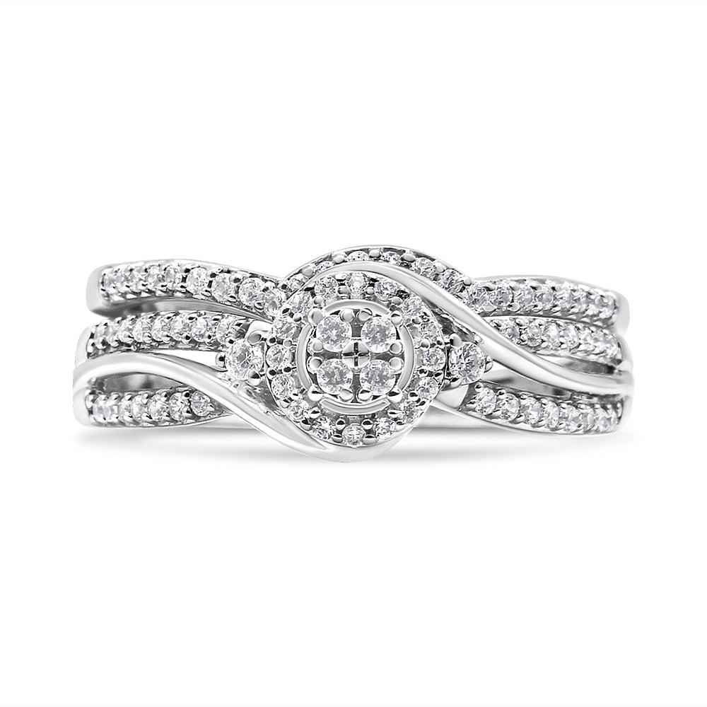 Bague et alliance de mariée en argent sterling 925, monture diamant composite 1/3 carat (couleur I-J, pureté I2-I3) - Taille de bague 7