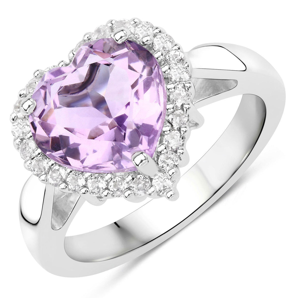 Bague en argent sterling 925 avec améthyste rose véritable et topaze blanche de 4,03 carats
