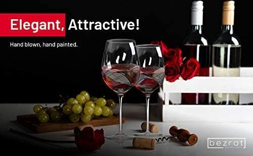 Bezrat Wine Glasses Hand Painted - Set of 2 - Women Wine Gift - Wine Lover Glass - Beautiful Glassware Gifts Ideas for Women Inspired by 'Duomo di Milano' Mothers Day - 12 oz (Red)