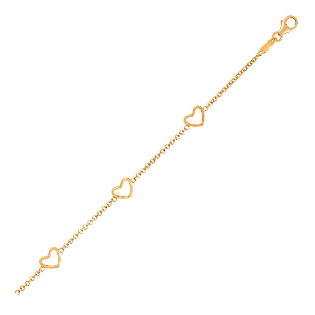 Bracelet enfant en or jaune 14 carats avec cœurs