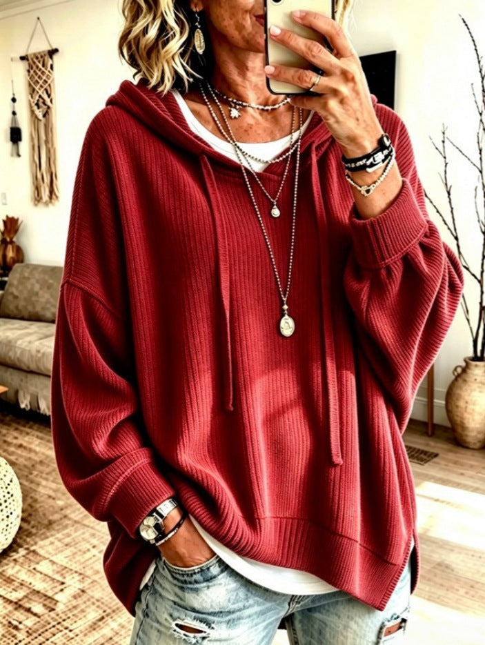 2026 European And American Women's Fashion Amazon Independent Store Hooded Drawstring Woven Corduroy Sweatshirt Jacket Loose Top