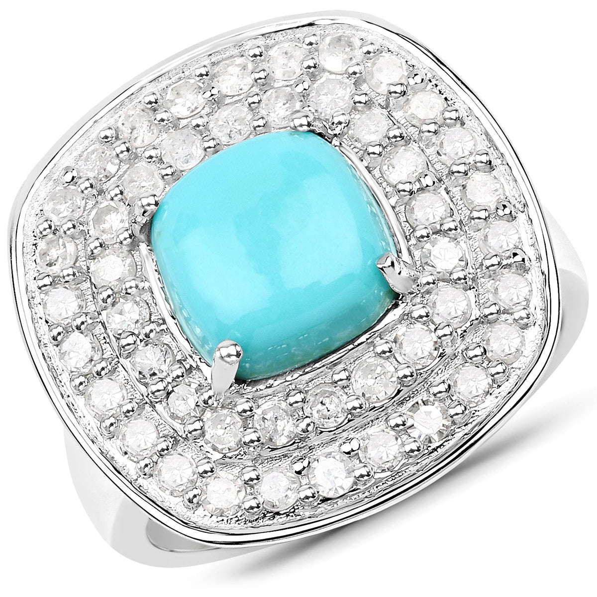 Bague en argent sterling .925 avec turquoise véritable de 2,80 carats et diamants blancs