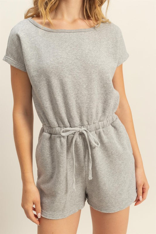 HYFVE Round Neck Short Sleeve Drawstring Waist Romper