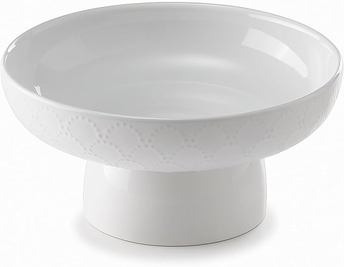 ONEMORE Ceramic Fruit Bowl, 10" Large White Removable Pedestal Bowl for Kitchen Counter, Modern Footed Fruit Bowl with Draining Holes, Decorative Fruit Bowls for Vegetables, Snacks, Candies