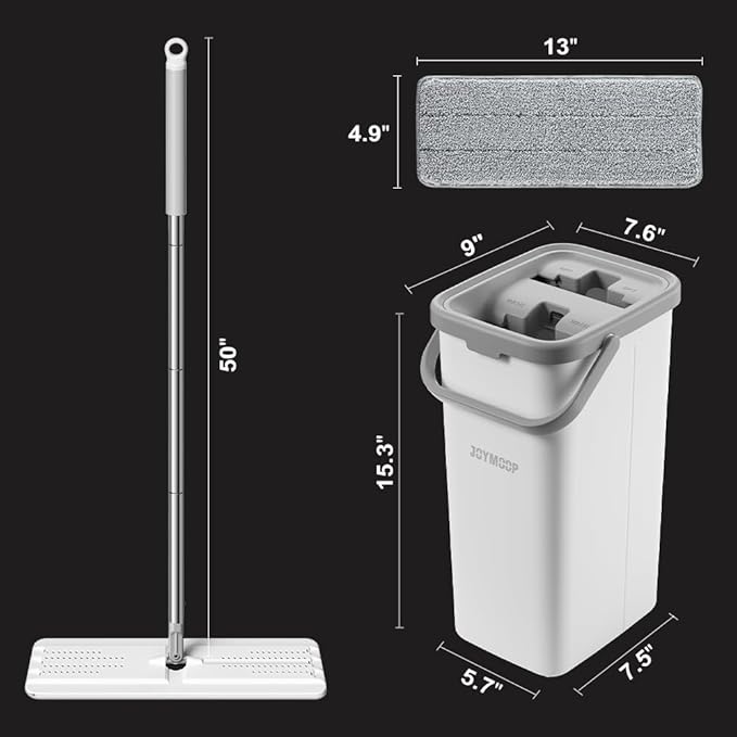JOYMOOP Mop and Bucket Set, Dust Mops for Floor Cleaning, Wall Mop with 8 Microfiber Mop Head Replacement