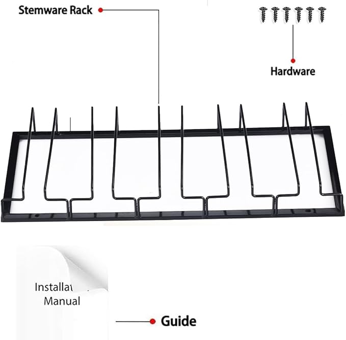 Wine Glass Rack - Under Cabinet Stemware Wine Glass Holder Glasses Storage Hanger 1 Pack Metal Organizer for Bar Kitchen 5 Rows Black