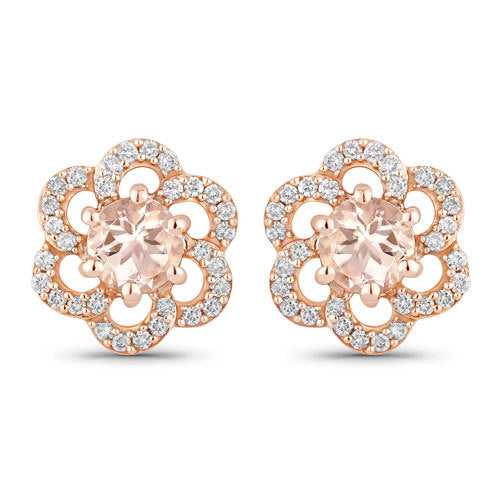 Boucles d'oreilles en or rose 14 carats, morganite véritable et diamants blancs, 0,61 carat