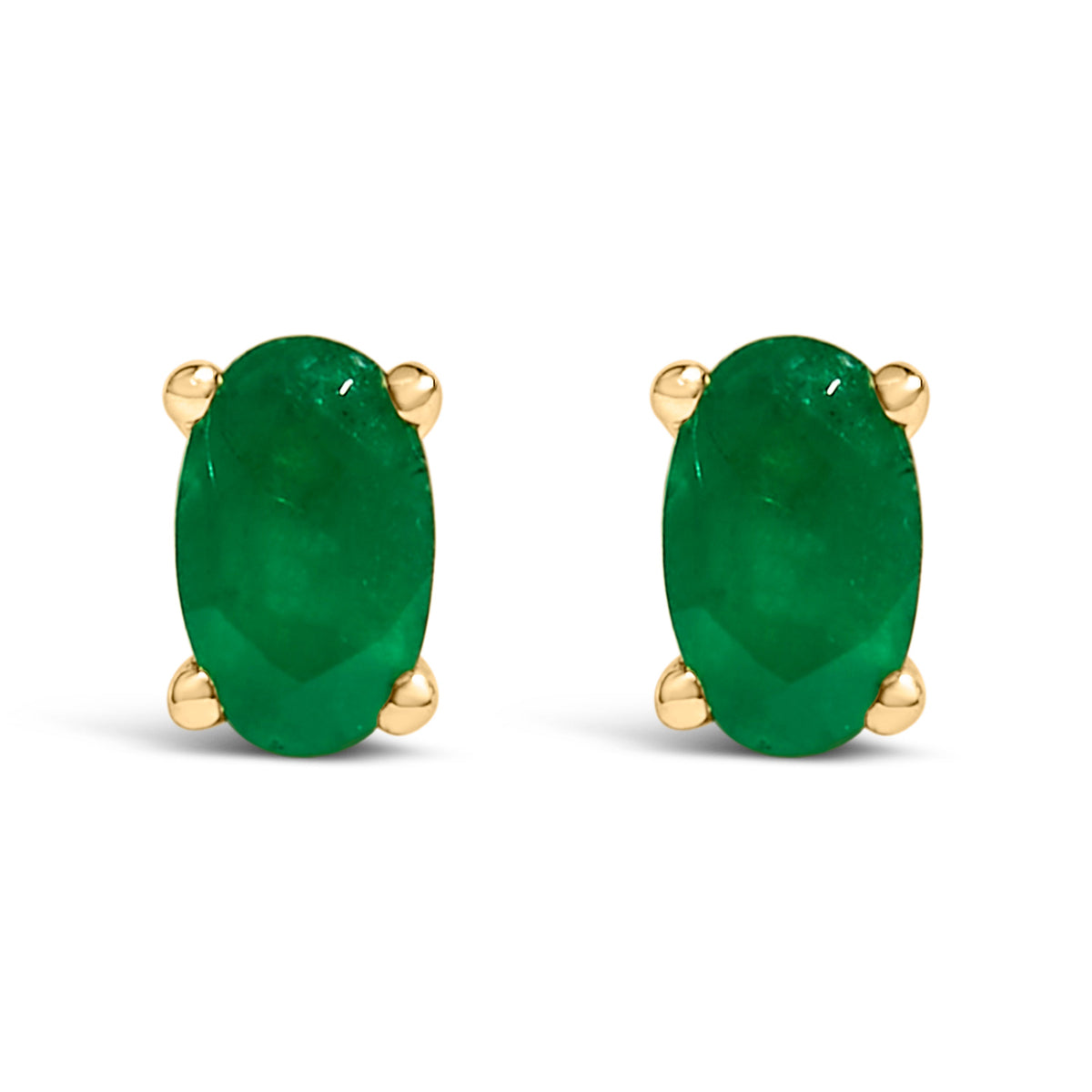 Clous d'oreilles solitaires en or blanc 14 carats émeraude verte ovale 5x3 mm