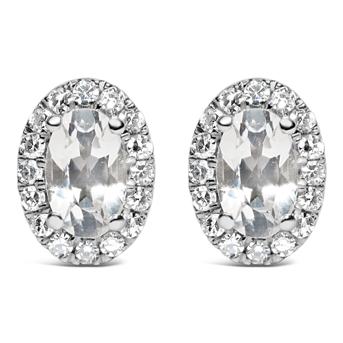 Clous d'oreilles halo en or blanc 10K sertis d'améthystes ovales violettes 5x3 MM et de diamants (couleur I-J, pureté I1-I2)