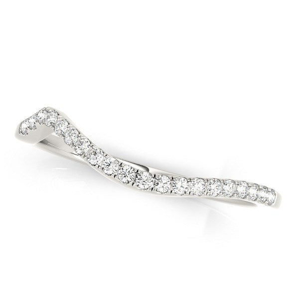 Alliance en or blanc 14 carats, design moderne, courbe, avec diamants (0,125 carat total)