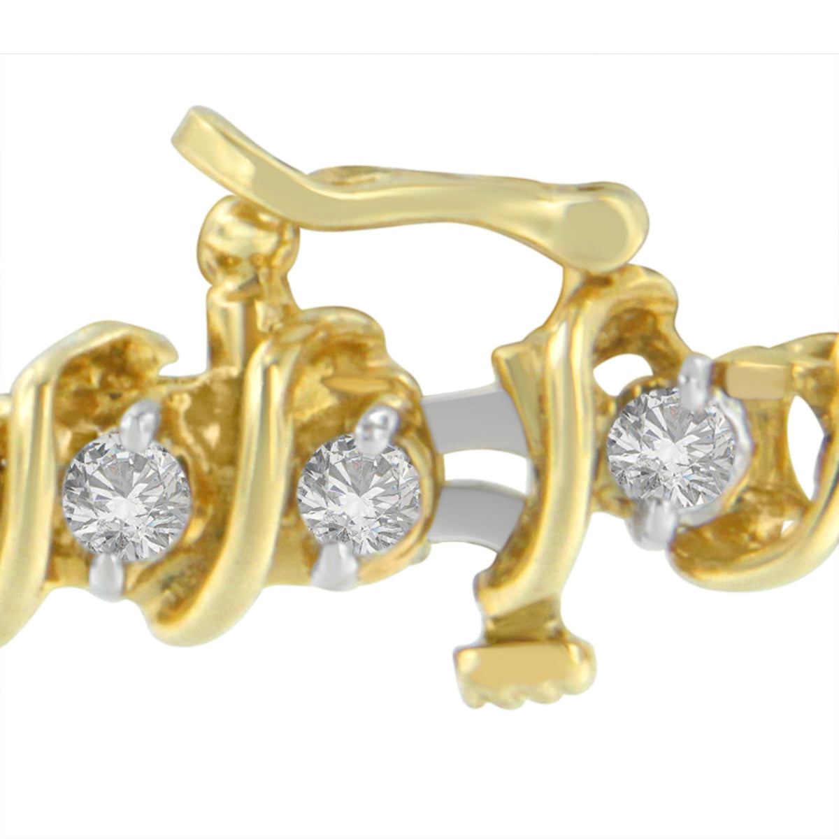 Bracelet à maillons spirale en or jaune 14 carats avec diamants taille ronde (3,00 carats total, couleur H-I, pureté SI2-I1)