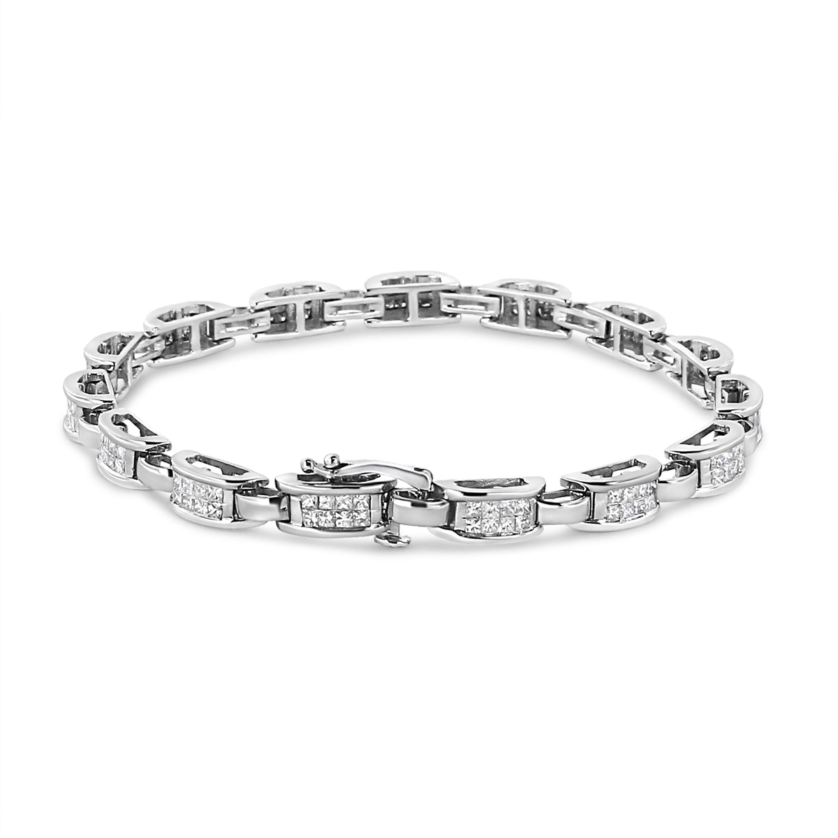 Bracelet à maillons en or blanc 14 carats, diamants princesse 2,00 carats serti invisible (pureté I1-I2, couleur I-J) - 7,25"