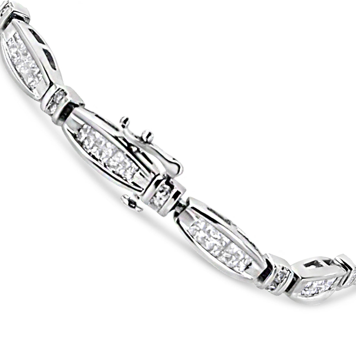 Bracelet barres et maillons en or blanc 14 carats, diamants princesse et ronds de 2,0 carats (couleur I-J, pureté I1-I2) - 7,25 pouces