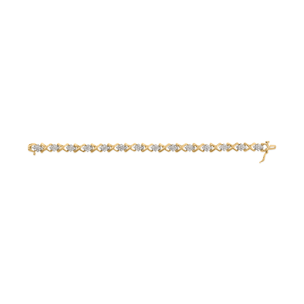 Bracelet de 7 pouces en or jaune 10K plaqué argent sterling 925 avec diamants ronds de 2,00 carats (couleur H-I, clarté I2-I3)