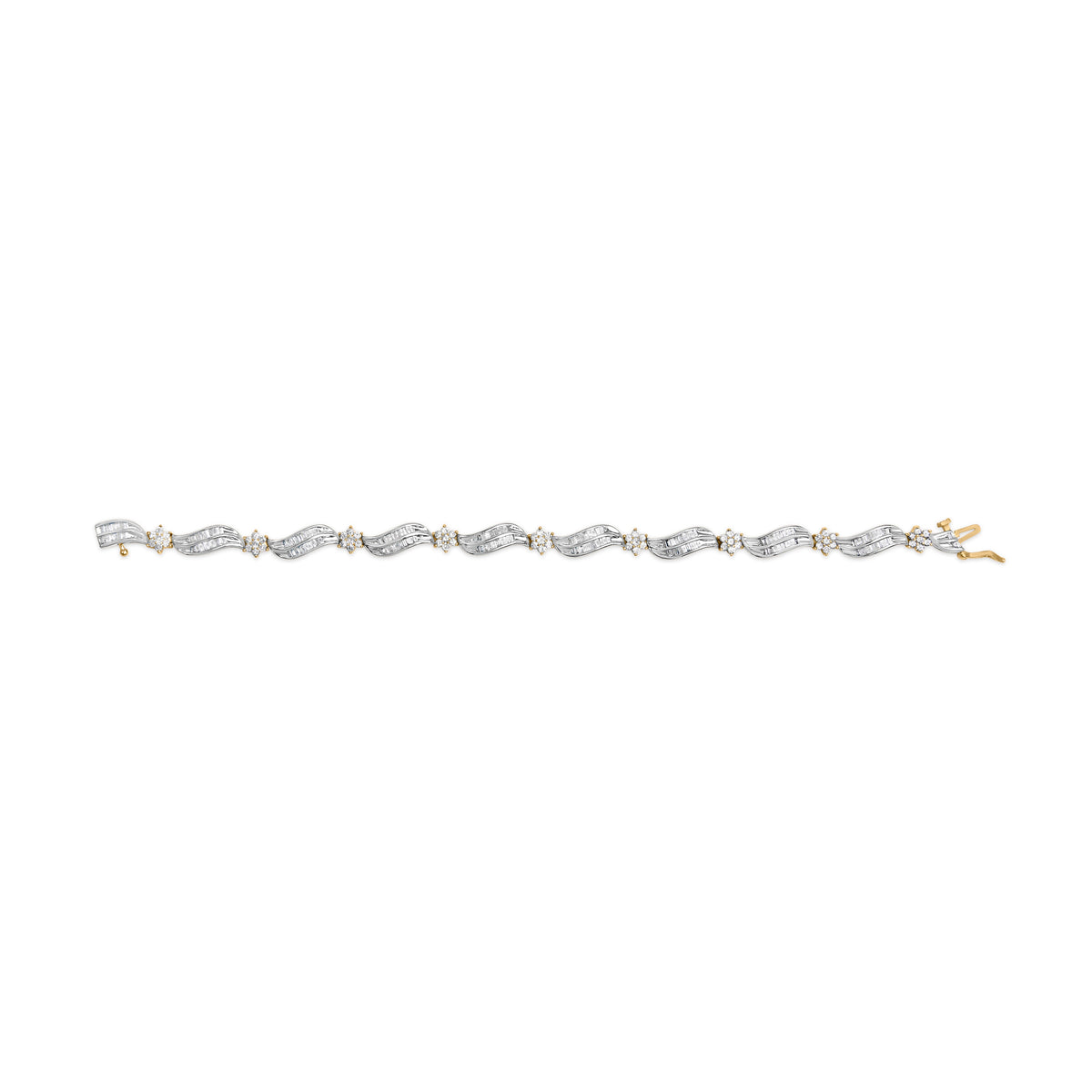 Bracelet maillons vagues et diamants 3,00 carats en or jaune et blanc 10K (couleur I-J, pureté I1-I2) - 7,25"