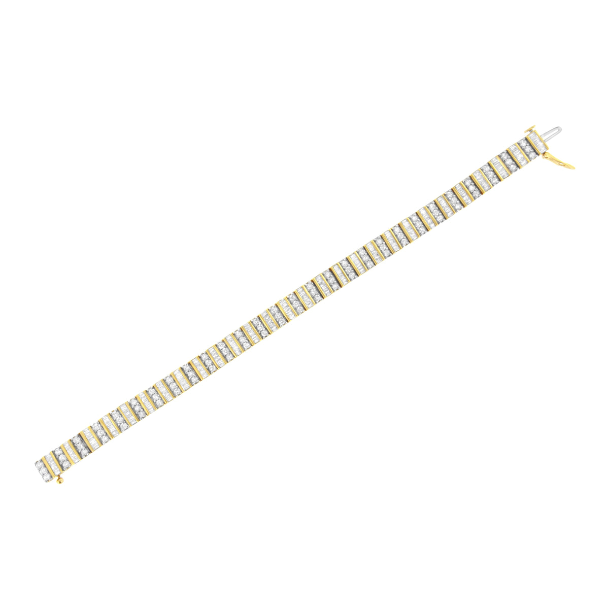 Bracelet à maillons en or jaune 14 carats avec diamants ronds et baguettes de 5,50 carats