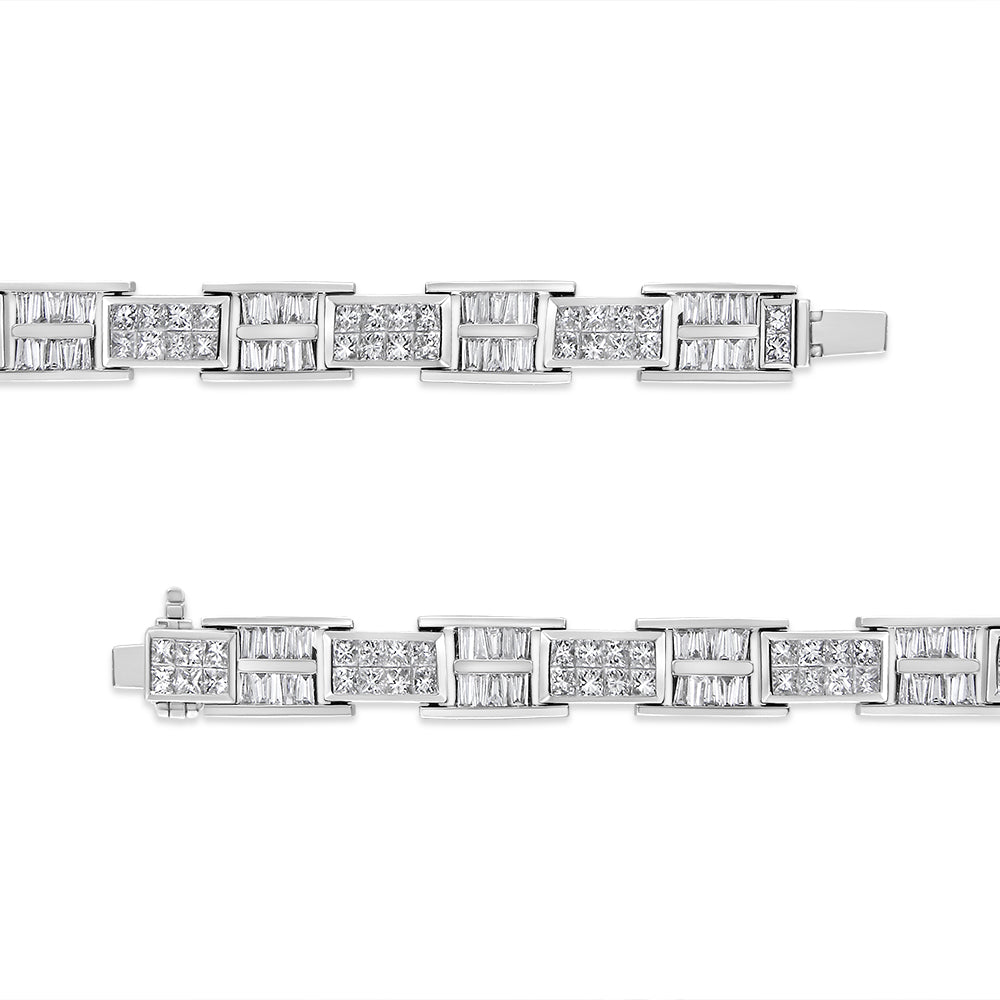 14K White Gold 10 5/8 Cttw Diamond Panel Link Bracelet - 7" Inches