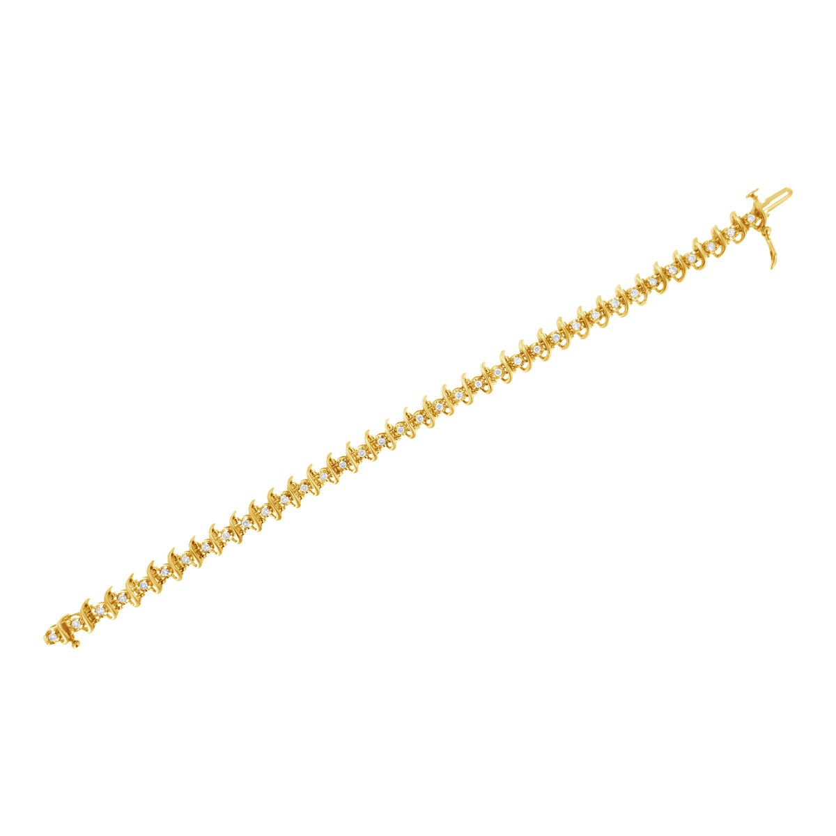 Bracelet en maillons en argent sterling 925 plaqué or jaune 10 carats avec diamants sertis griffes de 1 carat (J-K, I1-I2) - 7,5"