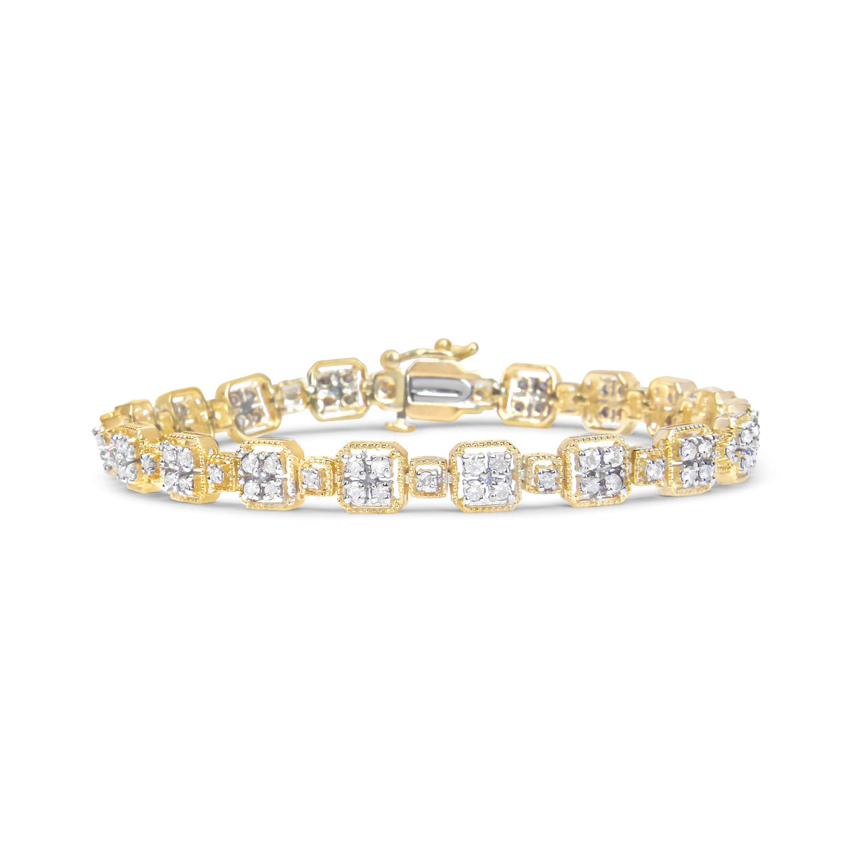 Bracelet maille carrée en or blanc 10K serti de diamants 2,0 carats (couleur J-K, pureté I2-I3) - Taille 7,25"