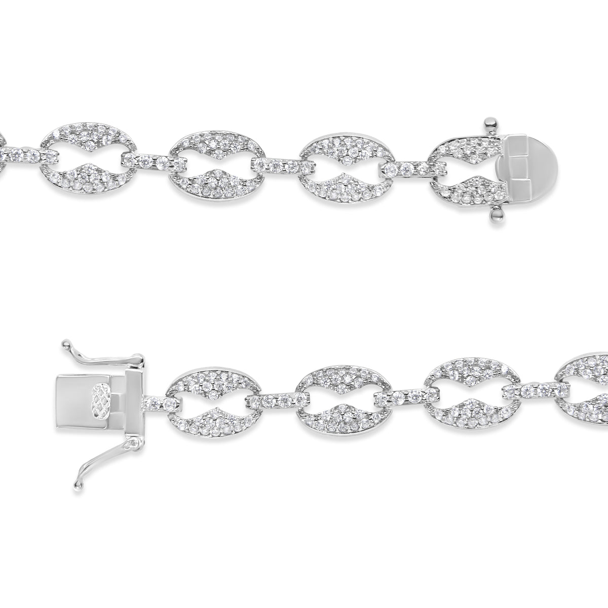 Bracelet maille en or blanc 14 carats avec diamants ronds 1,5 carat (couleur I-J, pureté I1-I2) - 7"
