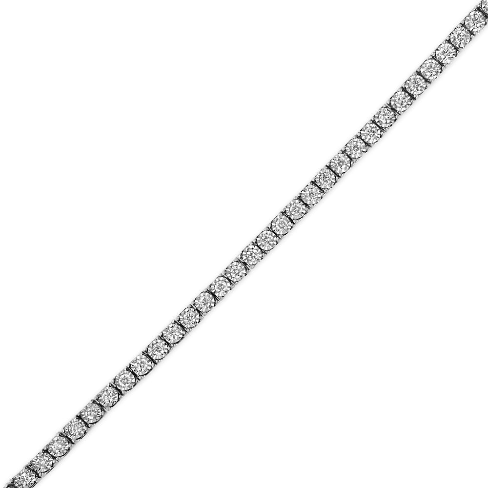 Bracelet tennis illusion en or blanc 14 carats avec diamants ronds de 1 carat, taille miracle (couleur F-G, pureté VS2-SI1), taille 7"