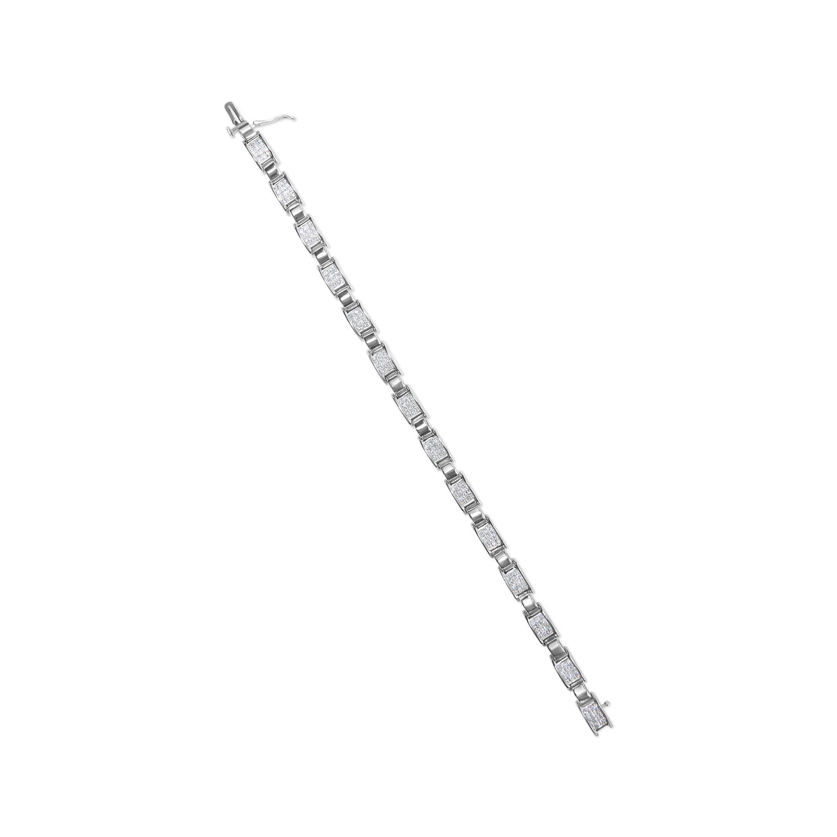 Bracelet à maillons en or blanc 14 carats avec diamants taille princesse sertis invisibles de 2,00 carats (couleur H-I, pureté SI2-I1) - 7 po