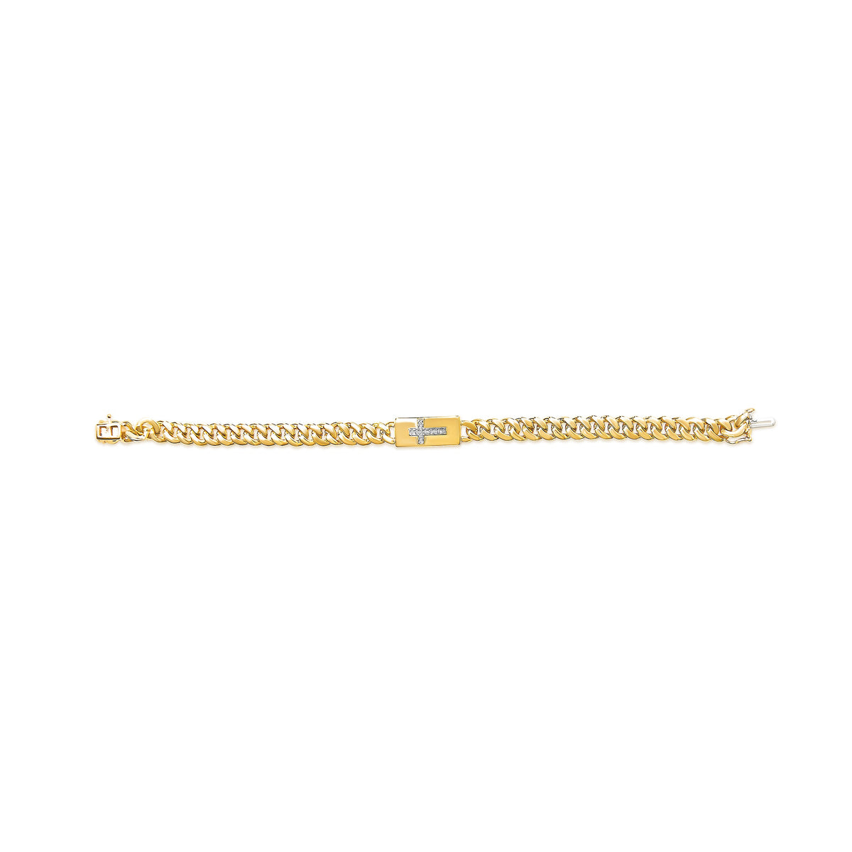 Bracelet Gourmette Croisée avec Accent Diamant en Argent Sterling .925 Plaqué Or Jaune 14K (Couleur I-J, Clarté I3) - 7.25"