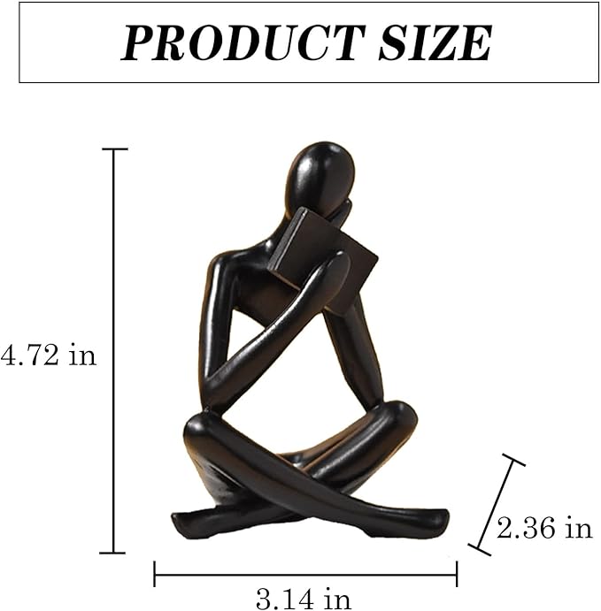 Bookshelf Decor Thinker Statue - Abstract Style Thinker Sculptures Modern Aesthetic Figurine Decoration Statues for Home Decor-Right Thinking-Black
