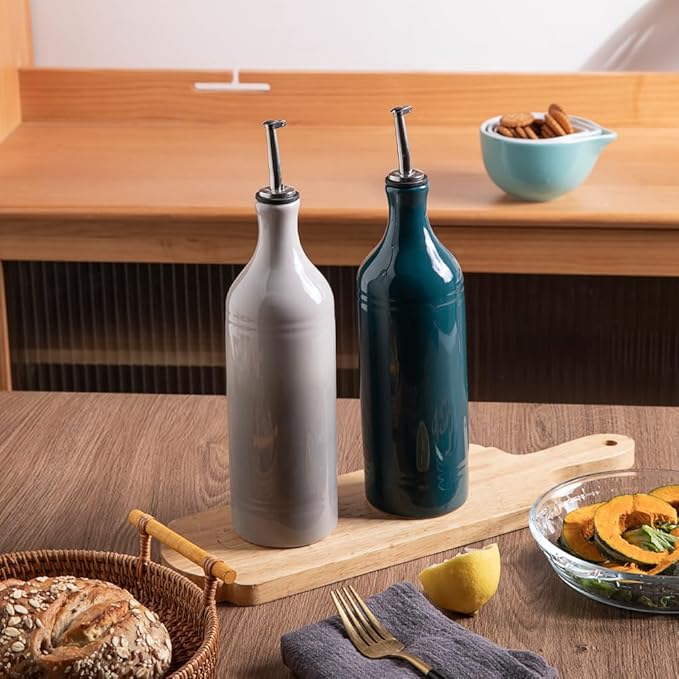 Sweejar Large Ceramic Olive Oil Dispenser Bottle, Opaque Oil Cruet Protects Oil to Reduce Oxidation, Suitable for Storage Oil, Vinegar, Soy Sauce & Other Liquids, Pack of 1, 24 Fl Oz (Teal Green)