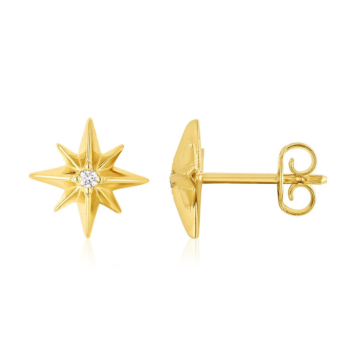 Boucles d'oreilles étoile polaire en or jaune 14 carats, finition polie, avec diamants